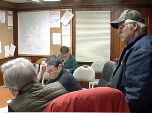 Road Foreman Almon Crandall discusses potential plowing problem with Weston Select Board. Photos by Bruce Frauman.