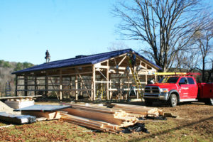 The storage building under construction by Morton Buildings of Castleton.