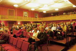 A crowd of about 70 watch as the TRSU Act 46 Study Committee discusses the options for a merger. Photos by Shawn Cunningham