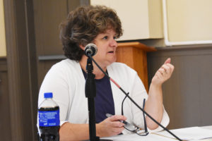 Town Manager Julie Hance encouraging anyone who wants to participate in the police assessment focus group to contact her