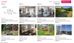 A few of the short term rentals in Chester listed on Airbnb
