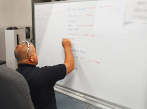 Fire chief Matt Wilson keeping track of "a month's worth of calls yesterday afternoon" <small> Photos by Shawn Cunningham